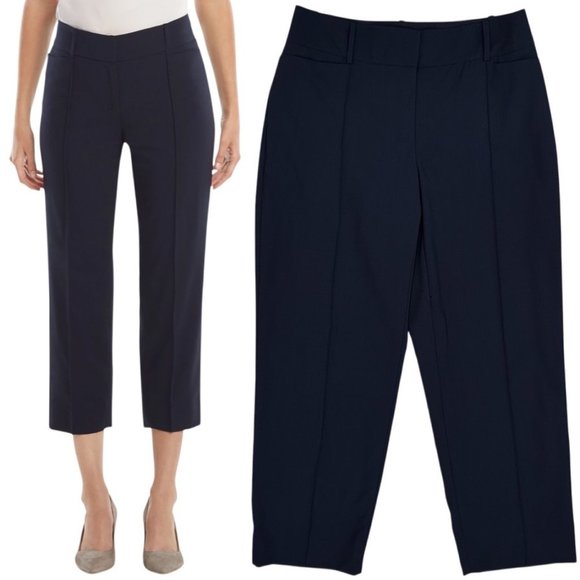 MM Lafleur High-Rise Cropped Chester Fine Wool Trouser Pant in Navy Sz 6 FLAWED - Picture 1 of 16